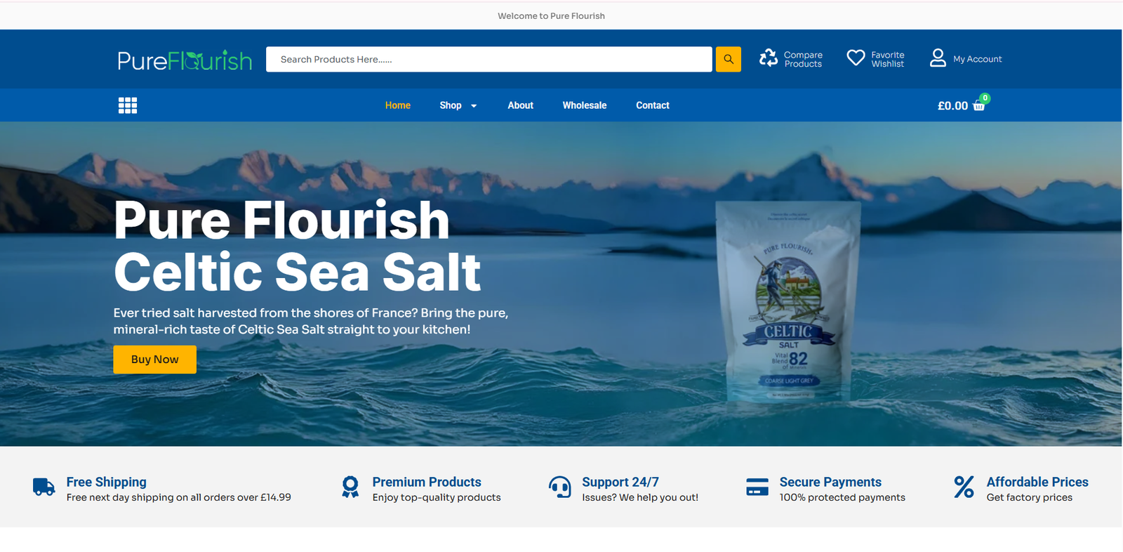 PureFlourish ecommerce website